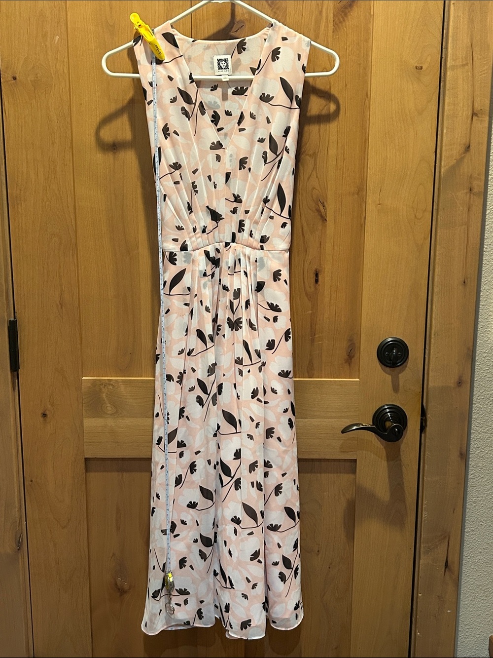 Anne Klein Blush Pink Midi Dress with Black Floral Print